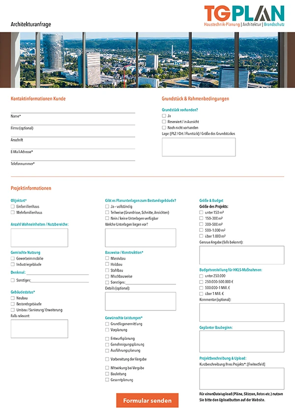 Kontaktformular TG-Plan: Architektur