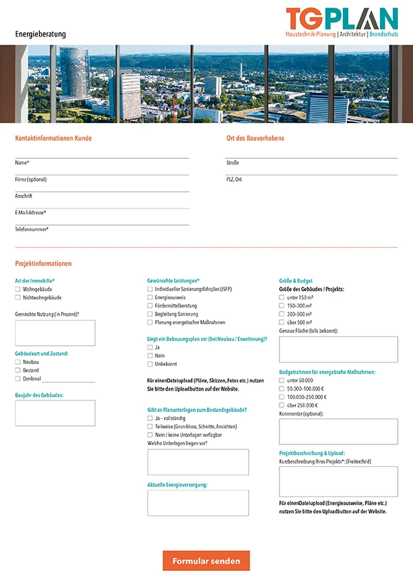 Kontaktformular TG-Plan zur Energieberatung