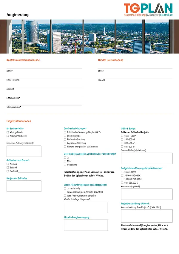 Kontaktformular TG-Plan zur Energieberatung